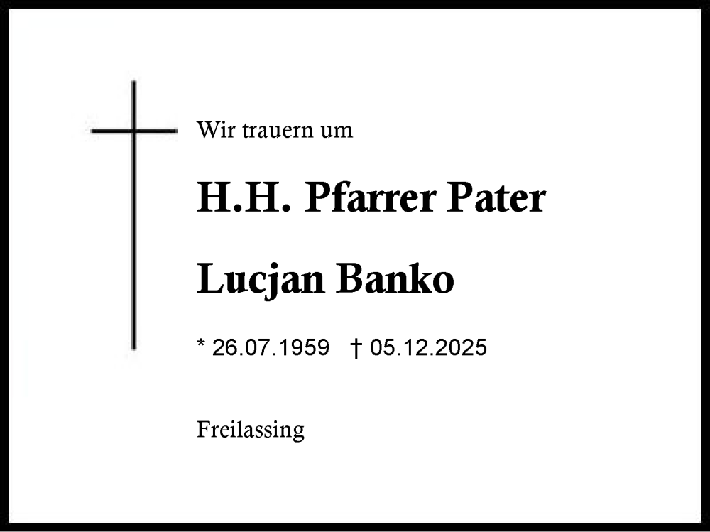  Traueranzeige für Lucjan Banko vom 10.12.2025 aus Region Berchtesgadener Land