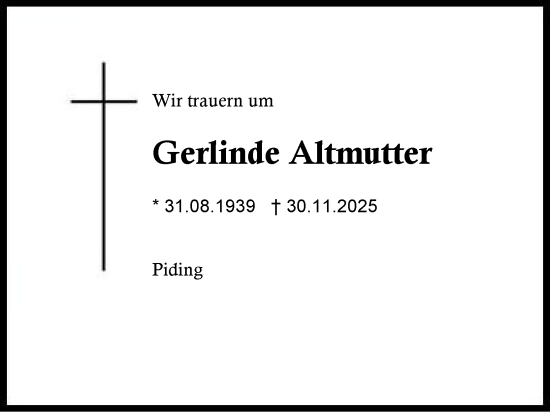 Traueranzeige von Gerlinde Altmutter von Region Berchtesgadener Land