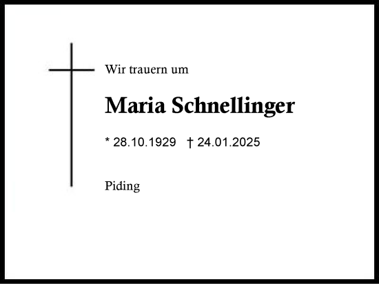 Traueranzeige von Maria Schnellinger von Region Berchtesgadener Land