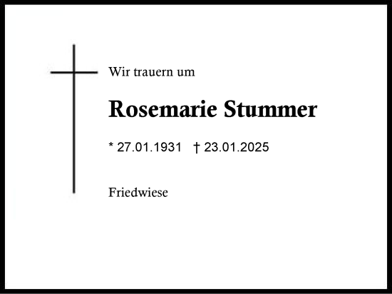 Traueranzeige von Rosemarie Stummer von Region Berchtesgadener Land
