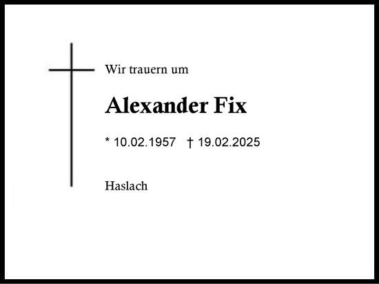 Traueranzeige von Alexander Fix von Region Chiemgau