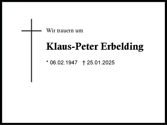 Traueranzeige von Klaus-Peter Erbelding von Traunstein