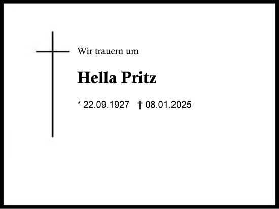 Traueranzeige von Hella Pritz von Traunstein