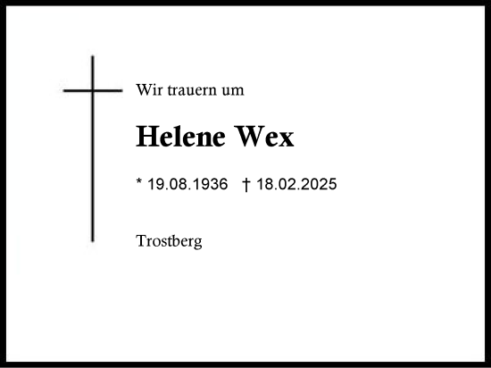 Traueranzeige von Helene Wex von Traunstein