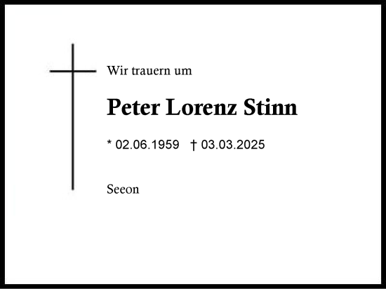 Traueranzeige von Peter Lorenz Stinn von Traunstein