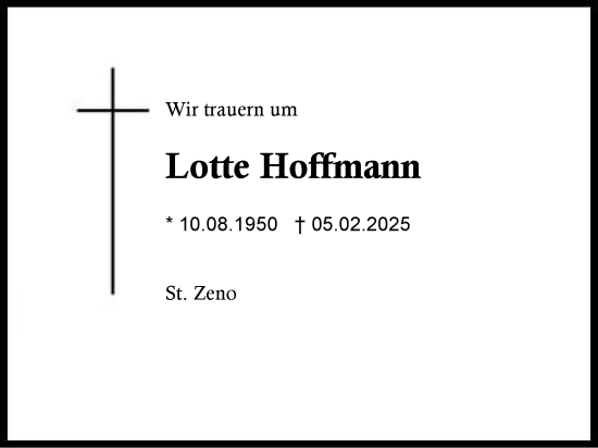 Traueranzeige von Lotte Hoffmann von Region Berchtesgadener Land