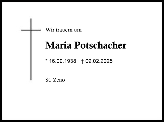 Traueranzeige von Maria Potschacher von Region Berchtesgadener Land