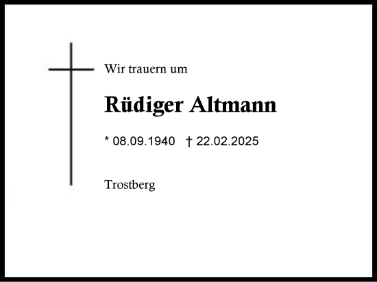 Traueranzeige von Rüdiger Altmann von Traunstein