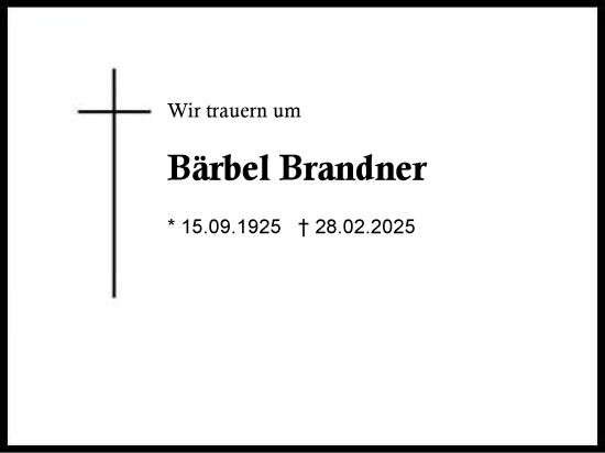 Traueranzeige von Bärbel Brandner von Region Chiemgau