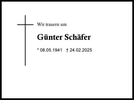 Traueranzeige von Günter Schäfer von Region Berchtesgadener Land