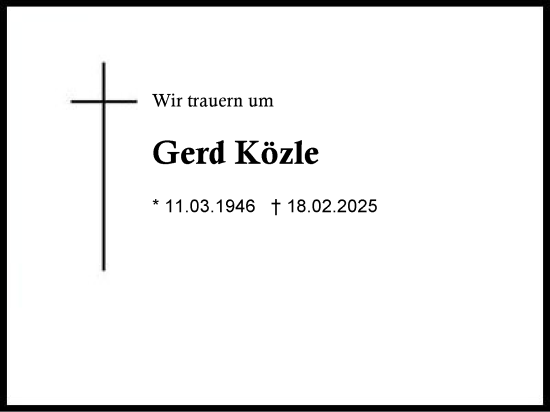 Traueranzeige von Gerd Közle von Traunstein