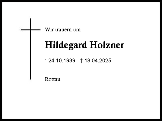 Traueranzeige von Hildegard Holzner von Region Chiemgau