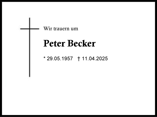Traueranzeige von Peter Becker von Region Chiemgau