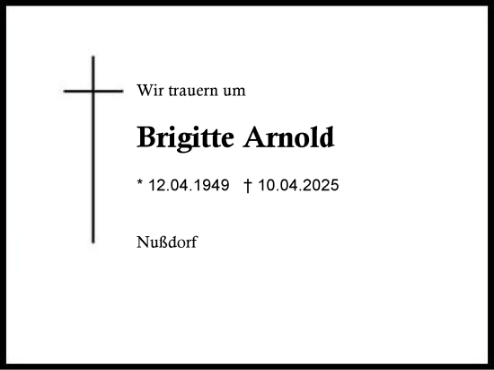 Traueranzeige von Brigitte Arnold von Region Chiemgau