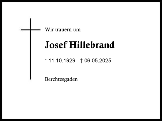 Traueranzeige von Josef Hillebrand von Region Chiemgau