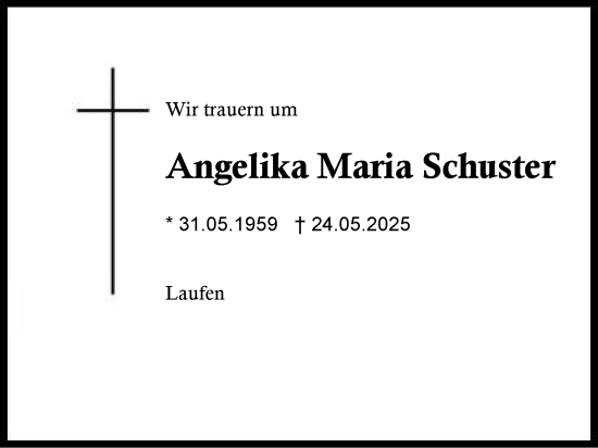 Traueranzeige von Angelika Maria Schuster von Traunstein