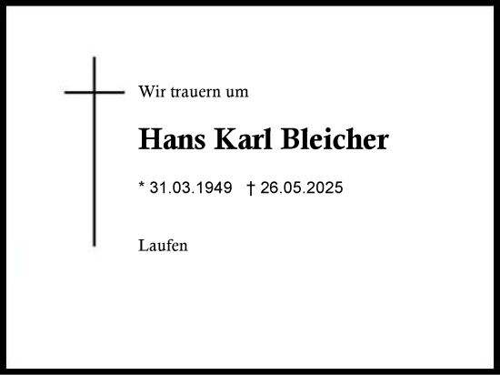 Traueranzeige von Hans Karl Bleicher von Traunstein