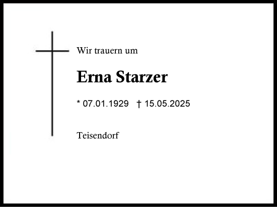 Traueranzeige von Erna Starzer von Region Berchtesgadener Land