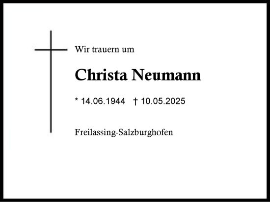 Traueranzeige von Christa Neumann von Region Berchtesgadener Land