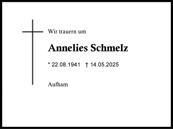 Traueranzeige von Annelies Schmelz von Region Berchtesgadener Land