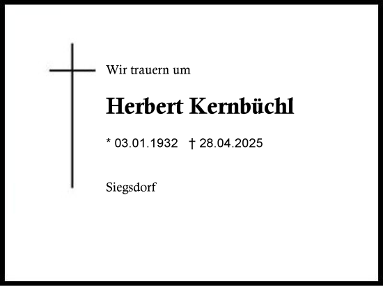 Traueranzeige von Herbert Kernbüchl von Region Chiemgau