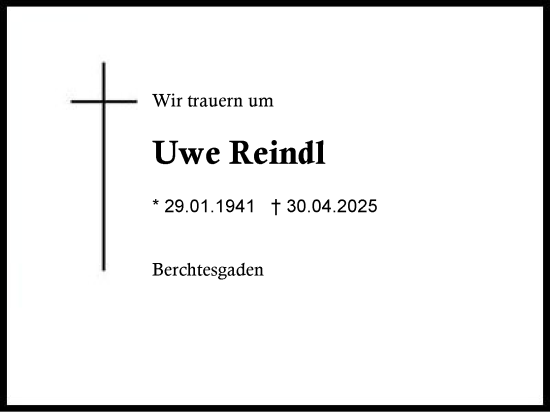 Traueranzeige von Uwe Reindl von Region Chiemgau