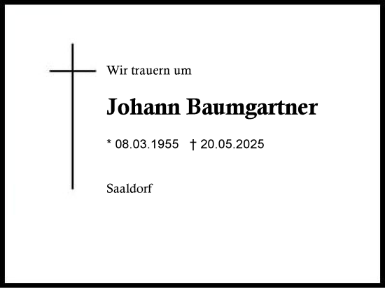 Traueranzeige von Johann Baumgartner von Region Berchtesgadener Land