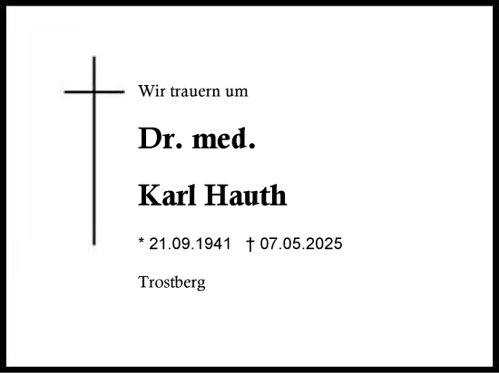 Traueranzeige von Karl Hauth von Traunstein
