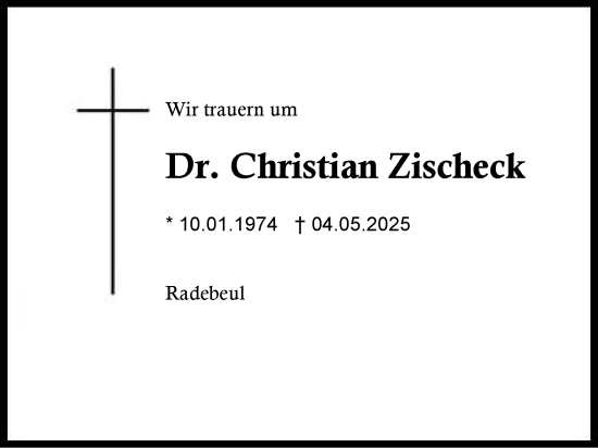 Traueranzeige von Christian Zischeck von Region Chiemgau