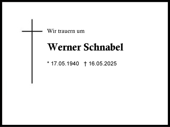 Traueranzeige von Werner Schnabel von Traunstein