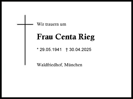 Traueranzeige von Centa Rieg von Region Berchtesgadener Land