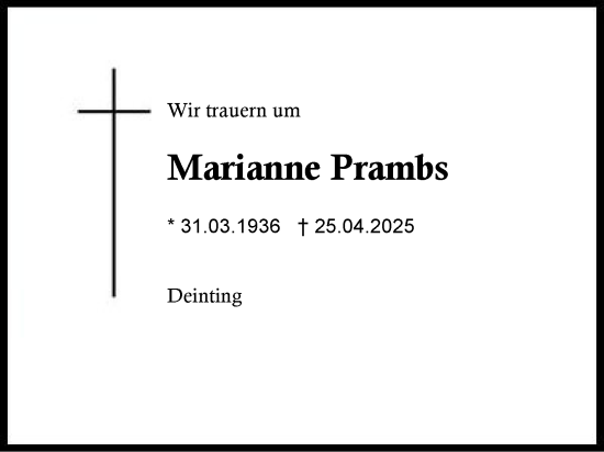 Traueranzeige von Marianne Prambs von Traunstein