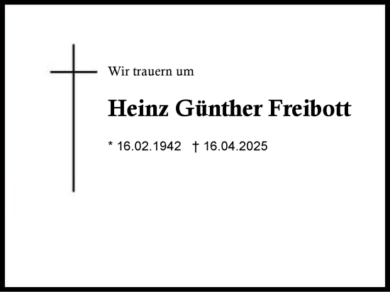 Traueranzeige von Heinz Günther Freibott von Traunstein