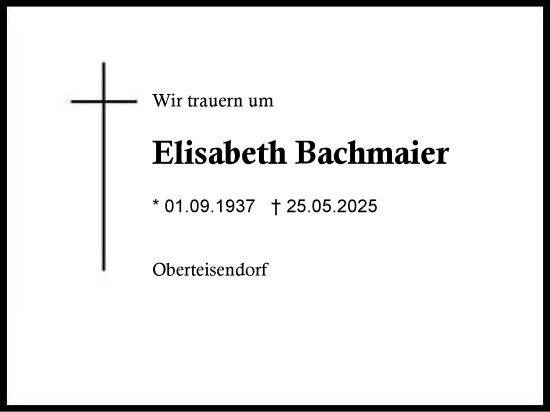 Traueranzeige von Elisabeth Bachmaier von Region Chiemgau