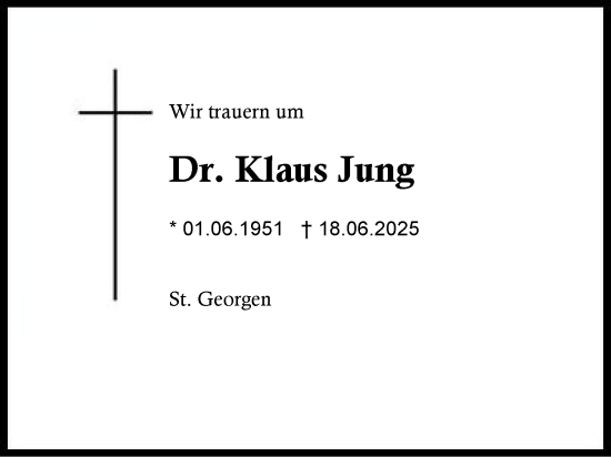 Traueranzeige von Klaus Jung von Traunstein