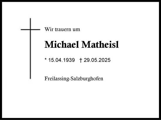 Traueranzeige von Michael Matheisl von Region Berchtesgadener Land