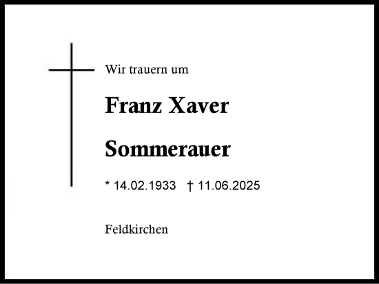 Traueranzeige von Franz Xaver Sommerauer von Region Berchtesgadener Land