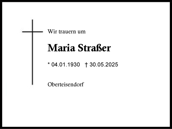 Traueranzeige von Maria Straßer von Region Berchtesgadener Land