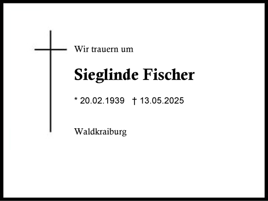 Traueranzeige von Sieglinde Fischer von Region Chiemgau