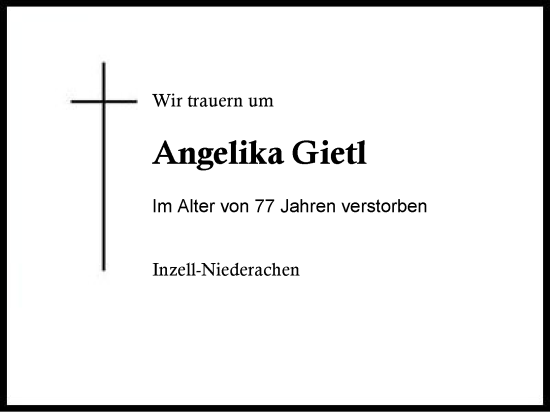 Traueranzeige von Angelika Gietl von Region Chiemgau