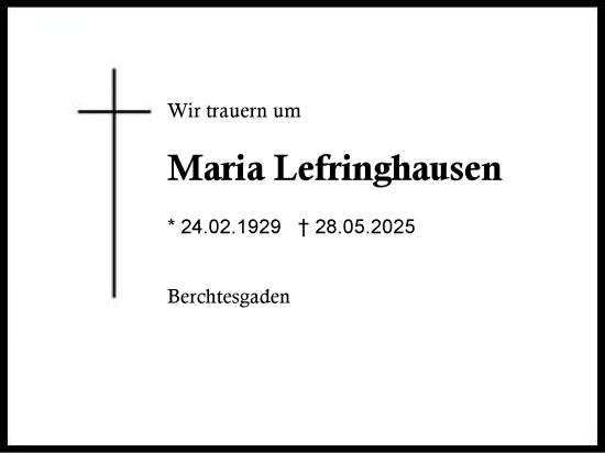 Traueranzeige von Maria Lefringhausen von Region Chiemgau