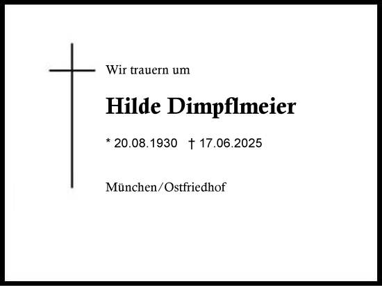 Traueranzeige von Hilde Dimpflmeier von Region Berchtesgadener Land