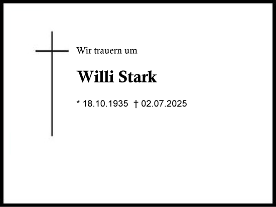 Traueranzeige von Willi Stark von Region Chiemgau