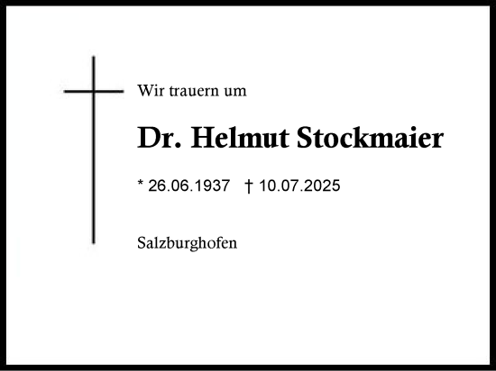 Traueranzeige von Helmut Stockmaier von Region Berchtesgadener Land