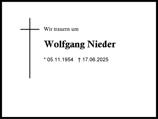 Traueranzeige von Wolfgang Nieder von Traunstein