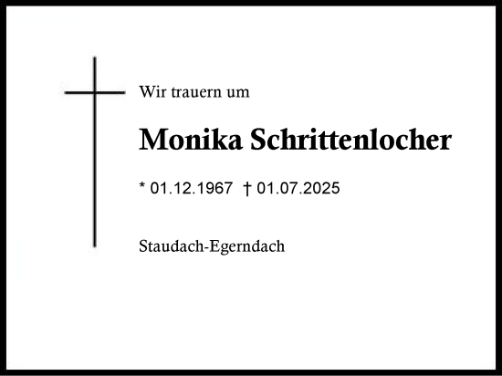 Traueranzeige von Monika Schrittenlocher von Region Chiemgau