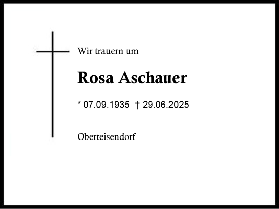 Traueranzeige von Rosa Aschauer von Region Chiemgau