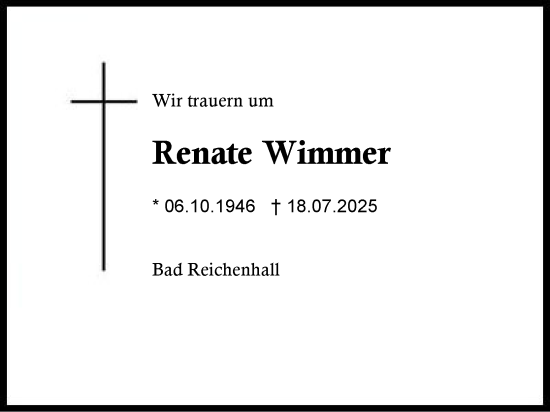 Traueranzeige von Renate Wimmer von Region Berchtesgadener Land