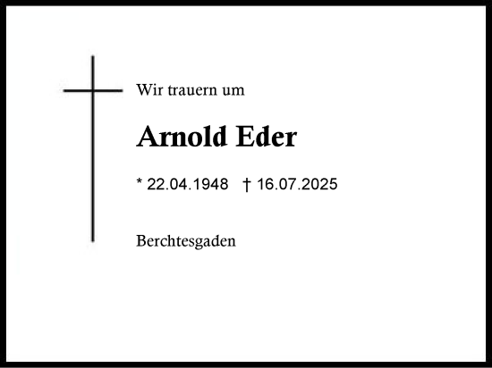 Traueranzeige von Arnold Eder von Region Chiemgau