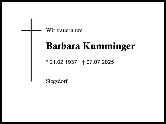 Traueranzeige von Barbara Kumminger von Region Chiemgau